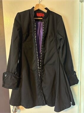Tripp NYC Black Trench Coat with Purple Lining